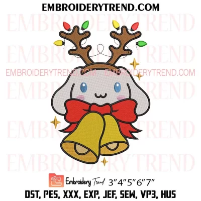 Cinnamoroll Reindeer Christmas Embroidery Design, Cinnamoroll and Christmas Bells Machine Embroidery Digitized Pes Files