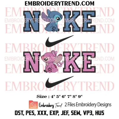 Couple Nike Stitch and Angel Embroidery Design, Bundle Disney Stitch Angel Machine Embroidery Digitized Pes Files