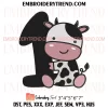 Cow with Number One Girl Embroidery Design, Gift 1st Birthday Machine Embroidery Digitized Pes Files