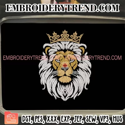 Crowned Lion King Embroidery Design, The Lion King Face Machine Embroidery Digitized Pes Files