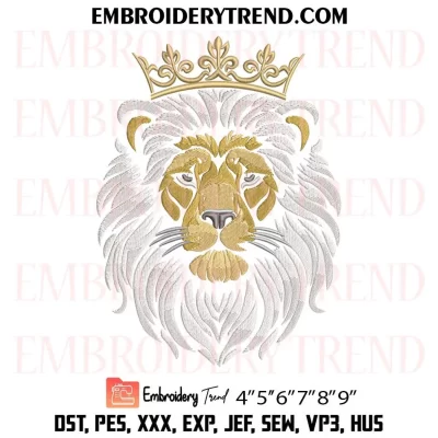 Crowned Lion King Embroidery Design, The Lion King Face Machine Embroidery Digitized Pes Files