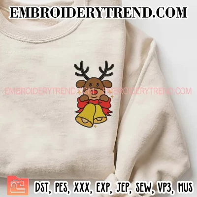 Couple Reindeer Christmas Embroidery Design, Bundle Reindeer and Bells Machine Embroidery Digitized Pes Files