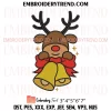 Cute Girl Reindeer Christmas Embroidery Design, Reindeer and Christmas Bells Machine Embroidery Digitized Pes Files