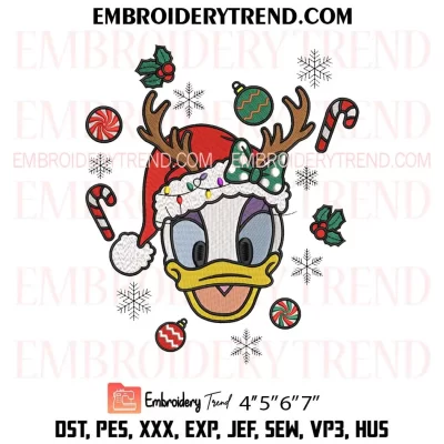 Daisy Duck Face Reindeer Christmas Embroidery Design, Disney Santa Daisy Duck Machine Embroidery Digitized Pes Files