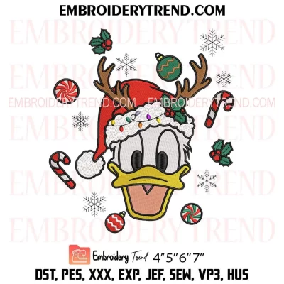 Donald Duck Face Reindeer Christmas Embroidery Design, Disney Santa Donald Duck Machine Embroidery Digitized Pes Files