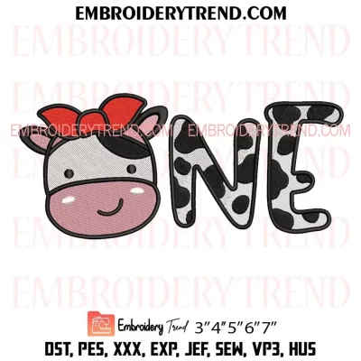 Girl Cow One Birthday Embroidery Design, Cute Gift 1st Birthday Machine Embroidery Digitized Pes Files