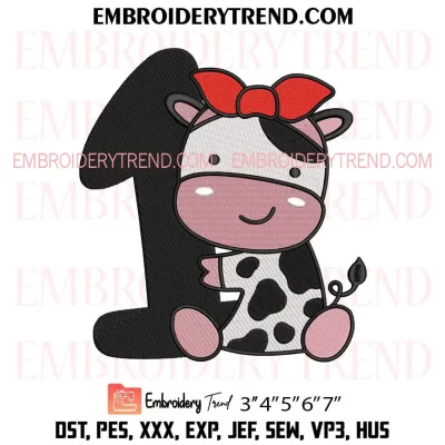 Holy Girl Cow I Am Two Embroidery Design, Kids Gift Birthday Machine Embroidery Digitized Pes Files