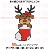 Boy Reindeer Stocking Christmas Embroidery Design, Cute Reindeer Machine Embroidery Digitized Pes Files