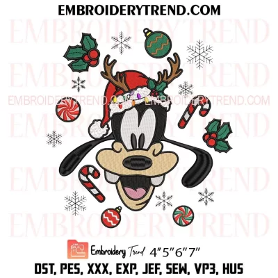 Goofy Face Reindeer Christmas Embroidery Design, Disney Santa Goofy Machine Embroidery Digitized Pes Files