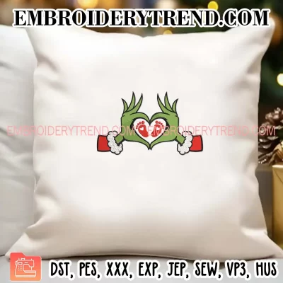 Grinchmas Pregnancy Announcement Embroidery Design, Grinch Heart Machine Embroidery Digitized Pes Files