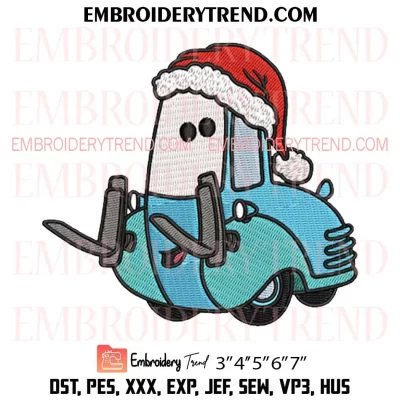 Guido Cars Christmas Embroidery Design, Santa Pixar Cars Xmas Machine Embroidery Digitized Pes Files