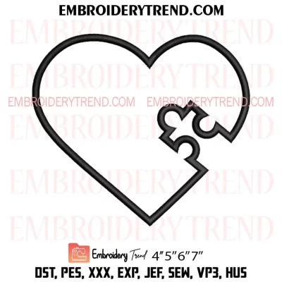 Heart Puzzle Embroidery Design, Valentine Heart Puzzle Machine Embroidery Digitized Pes Files