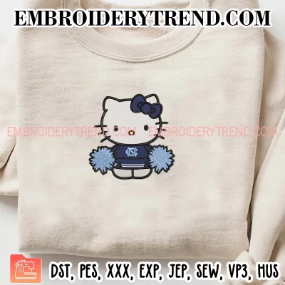 Hello Kitty Cheerleader North Carolina Tar Heels Embroidery Design, Basketball Cheerleader Fan Machine Embroidery Digitized Pes Files