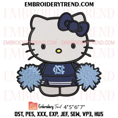 Hello Kitty Cheerleader North Carolina Tar Heels Embroidery Design, Basketball Cheerleader Fan Machine Embroidery Digitized Pes Files