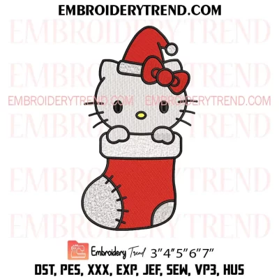 Hello Kitty in Stocking Christmas Embroidery Design, Kitty Santa Claus Machine Embroidery Digitized Pes Files