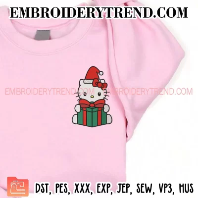 Hello Kitty with Christmas Gift Embroidery Design, Hello Kitty Santa Holiday Machine Embroidery Digitized Pes Files