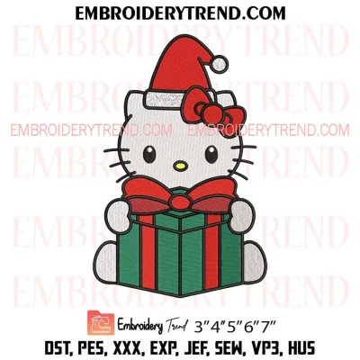 Hello Kitty with Christmas Gift Embroidery Design, Hello Kitty Santa Holiday Machine Embroidery Digitized Pes Files