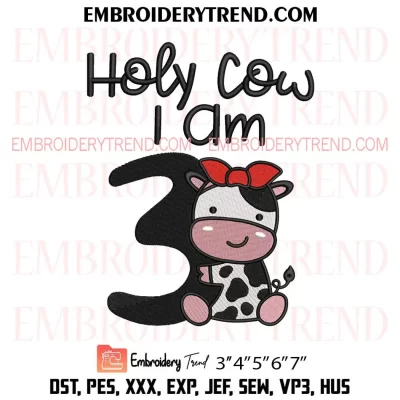 Cow with Number One Girl Embroidery Design, Gift 1st Birthday Machine Embroidery Digitized Pes Files