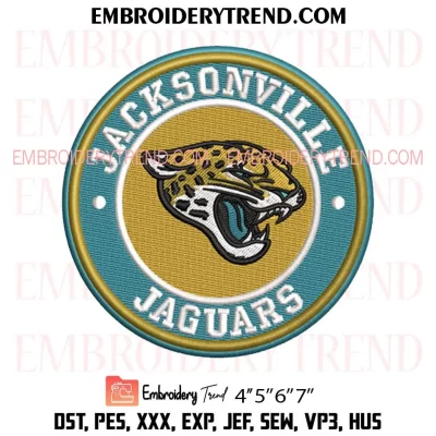 Jacksonville Jaguars Circle Logo Embroidery Design, NFL Team Machine Embroidery Digitized Pes Files