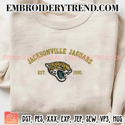 Jacksonville Jaguars Est 1995 Embroidery Design, American Football Logo Machine Embroidery Digitized Pes Files