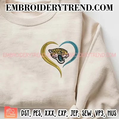 Jacksonville Jaguars Heart Embroidery Design, Football Logo Machine Embroidery Digitized Pes Files