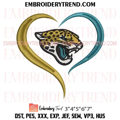 Jacksonville Jaguars Heart Embroidery Design, Football Logo Machine Embroidery Digitized Pes Files