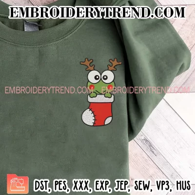 Keroppi in Stocking Christmas Embroidery Design, Keroppi Reindeer Machine Embroidery Digitized Pes Files