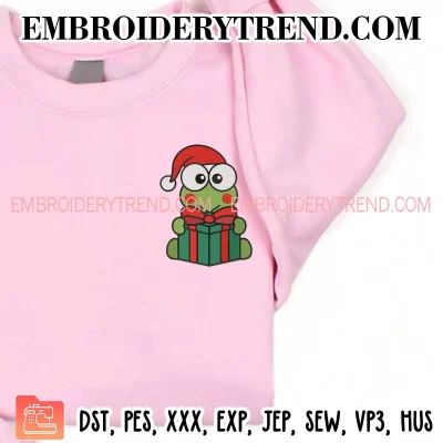 Keroppi with Christmas Gift Embroidery Design, Keroppi Santa Holiday Machine Embroidery Digitized Pes Files