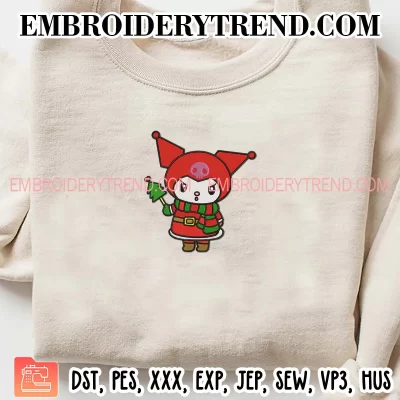 Kuromi Christmas Embroidery Design, Cute Sanrio Kuromi Machine Embroidery Digitized Pes Files