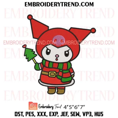 Kuromi Christmas Embroidery Design, Cute Sanrio Kuromi Machine Embroidery Digitized Pes Files