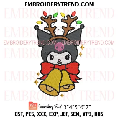 Kuromi Reindeer Christmas Embroidery Design, Kuromi and Christmas Bells Machine Embroidery Digitized Pes Files