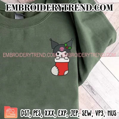 Kuromi in Stocking Christmas Embroidery Design, Cute Kuromi Machine Embroidery Digitized Pes Files