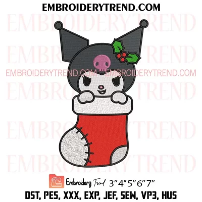 Kuromi Christmas Embroidery Design, Cute Sanrio Kuromi Machine Embroidery Digitized Pes Files