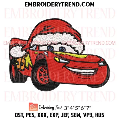 Lightning McQueen Cars Christmas Embroidery Design, Santa Pixar Cars Xmas Machine Embroidery Digitized Pes Files