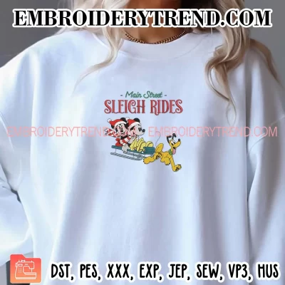 Main Street Sleigh Rides Embroidery Design, Christmas Mouse And Friends Machine Embroidery Digitized Pes Files