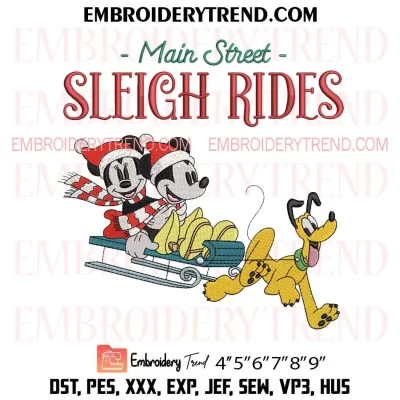 Main Street Sleigh Rides Embroidery Design, Christmas Mouse And Friends Machine Embroidery Digitized Pes Files