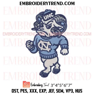 Mascot North Carolina Tar Heels Embroidery Design, UNC Tar Heels Logo Machine Embroidery Digitized Pes Files