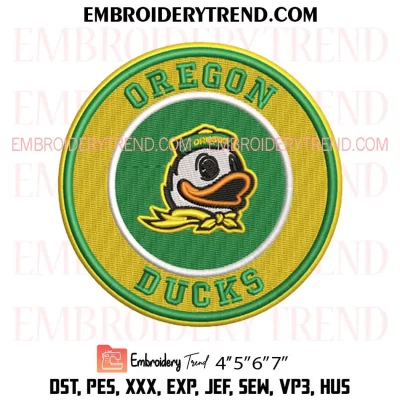 Mascot Oregon Ducks Circle Logo Embroidery Design, NCAA Football Machine Embroidery Digitized Pes Files