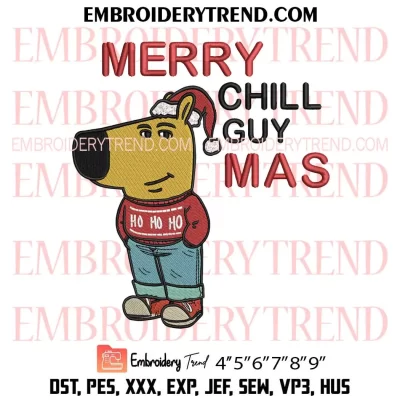 Merry Chill Guy Mas Embroidery Design, Meme Chill Guy Christmas 2024 Machine Embroidery Digitized Pes Files