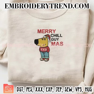 Merry Chill Guy Mas Embroidery Design, Meme Chill Guy Christmas 2024 Machine Embroidery Digitized Pes Files