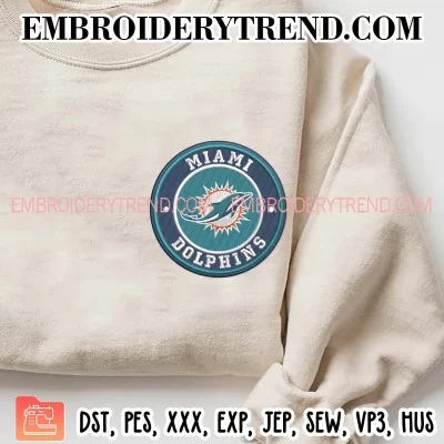 Miami Dolphins Circle Logo Embroidery Design, NFL Team Machine Embroidery Digitized Pes Files