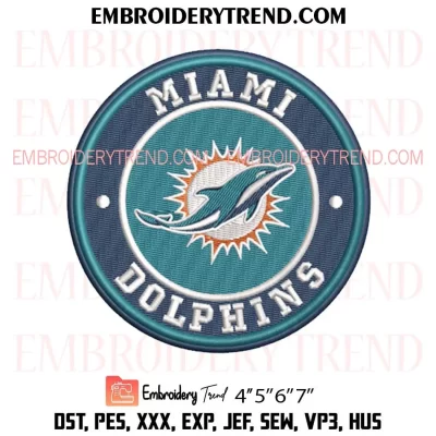 Miami Dolphins Circle Logo Embroidery Design, NFL Team Machine Embroidery Digitized Pes Files