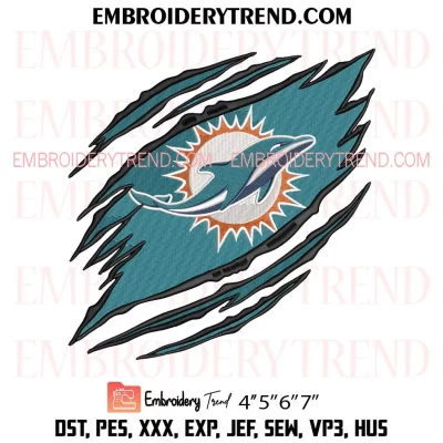 Miami Dolphins Claw Embroidery Design, NFL Sport Machine Embroidery Digitized Pes Files