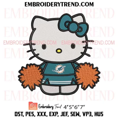 Miami Dolphins Hello Kitty Cheerleader Embroidery Design, American Football Fan Machine Embroidery Digitized Pes Files