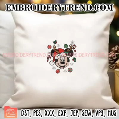 Mickey Face Reindeer Christmas Embroidery Design, Disney Santa Mickey Machine Embroidery Digitized Pes Files