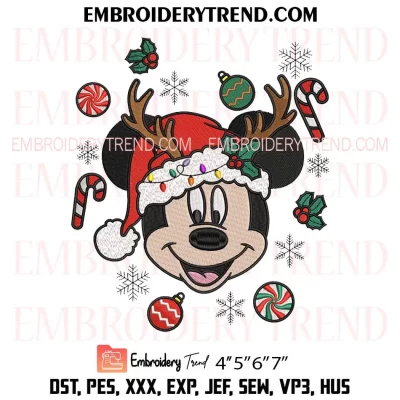 Mickey Face Reindeer Christmas Embroidery Design, Disney Santa Mickey Machine Embroidery Digitized Pes Files