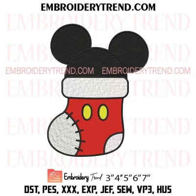 Mickey in Stocking Christmas Embroidery Design, Disney Mouse Christmas Machine Embroidery Digitized Pes Files