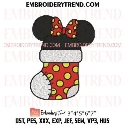 Minnie in Stocking Christmas Embroidery Design, Disney Mouse Christmas Machine Embroidery Digitized Pes Files