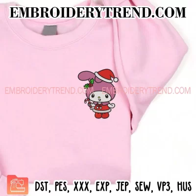 My Melody Christmas Embroidery Design, Cute My Melody Sanrio Machine Embroidery Digitized Pes Files