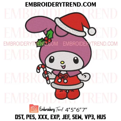 My Melody Christmas Embroidery Design, Cute My Melody Sanrio Machine Embroidery Digitized Pes Files